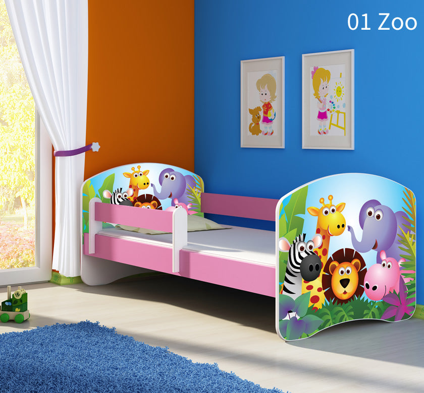Dječji krevet ACMA s motivom, bočna roza 180x80 cm 01 Zoo