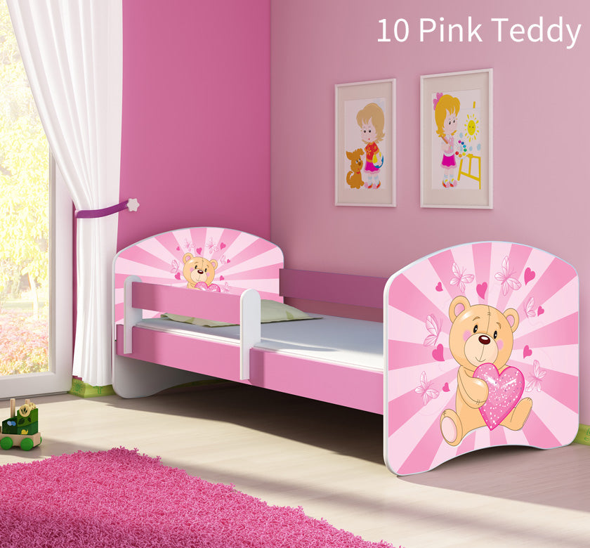 Dječji krevet ACMA s motivom, bočna roza 160x80 cm 10 Pink Teddy Bear