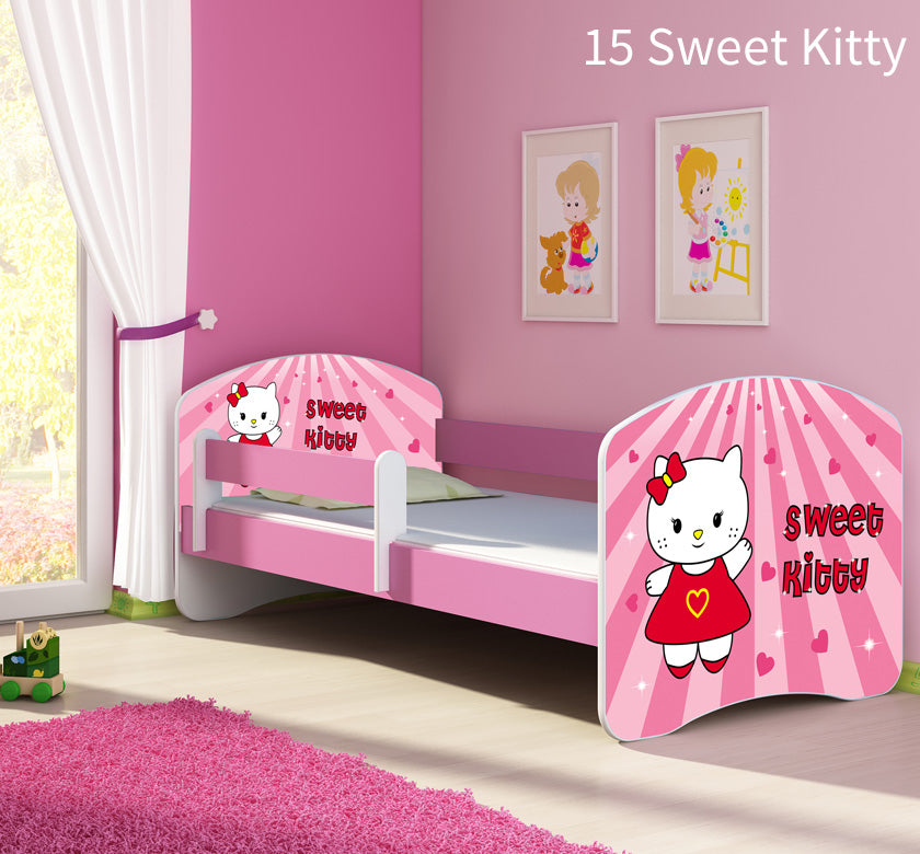 Dječji krevet ACMA s motivom, bočna roza 140x70 cm 15 Sweet Kitty