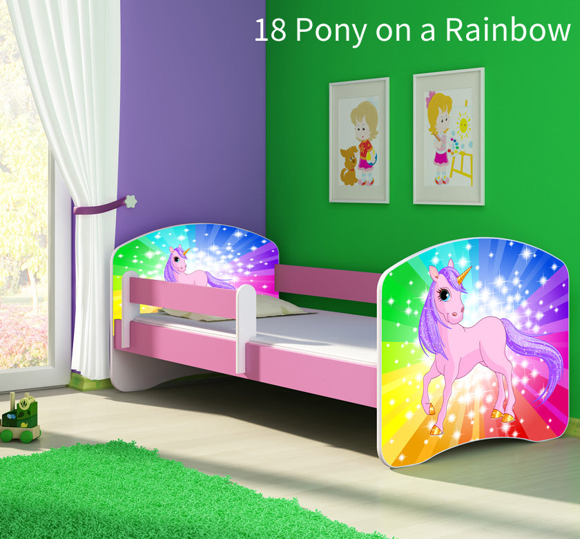Dječji krevet ACMA s motivom, bočna roza 180x80 cm 18 Pony on a rainbow