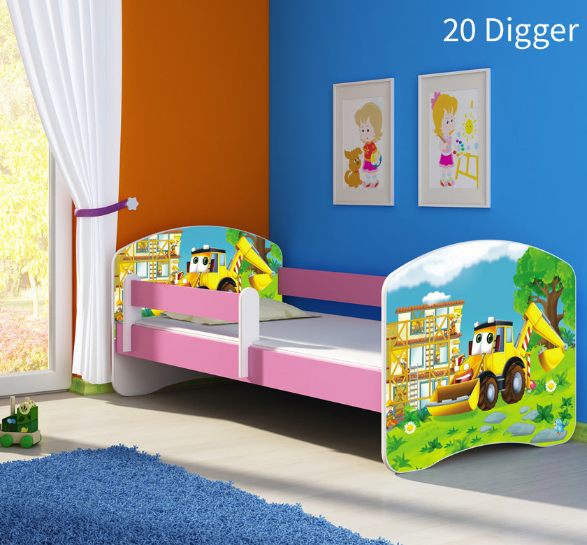 Dječji krevet ACMA s motivom, bočna roza 160x80 cm 20 Digger