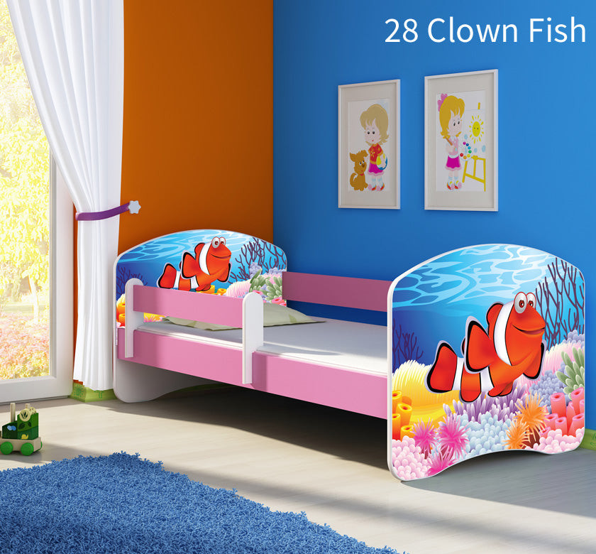 Dječji krevet ACMA s motivom, bočna roza 140x70 cm 28 Clown Fish