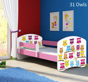 Dječji krevet ACMA s motivom, bočna roza 140x70 cm 31 Owls