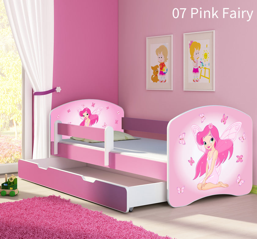 Dječji krevet ACMA s motivom, bočna roza + ladica 160x80 cm 07 Pink Fairy