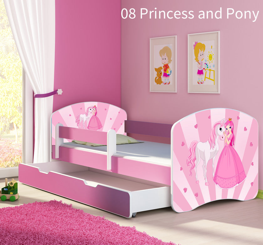 Dječji krevet ACMA s motivom, bočna roza + ladica 160x80 cm 08 Princess with Pony
