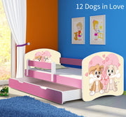 Dječji krevet ACMA s motivom, bočna roza + ladica 180x80 cm 12 Dogs in Love