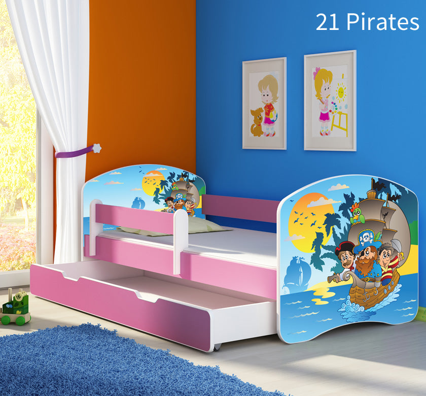 Dječji krevet ACMA s motivom, bočna roza + ladica 160x80 cm 21 Pirates