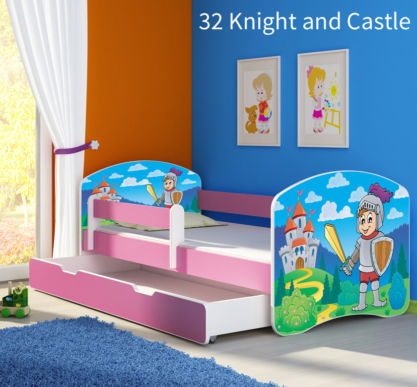 Dječji krevet ACMA s motivom, bočna roza + ladica 160x80 cm 32 Knight