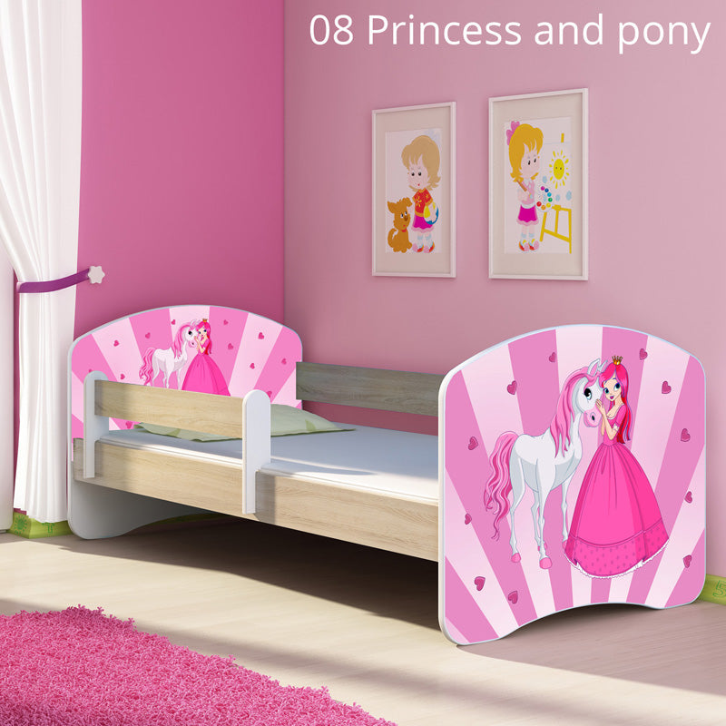 Dječji krevet ACMA s motivom, bočna sonoma 160x80 cm 08 Princess with Pony