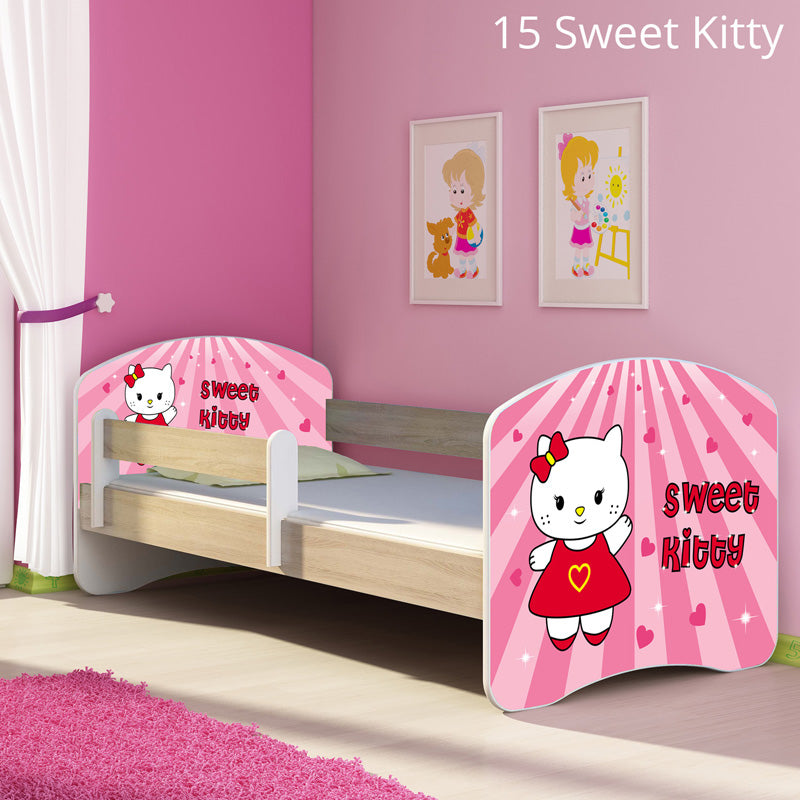 Dječji krevet ACMA s motivom, bočna sonoma 140x70 cm 15 Sweet Kitty
