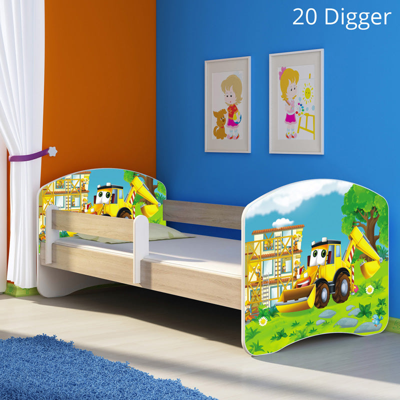 Dječji krevet ACMA s motivom, bočna sonoma 160x80 cm 20 Digger