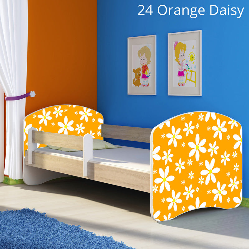 Dječji krevet ACMA s motivom, bočna sonoma 140x70 cm 24 Orange Daisy