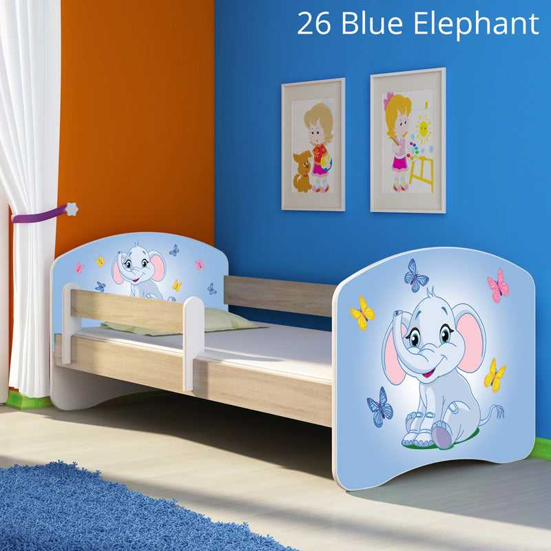 Dječji krevet ACMA s motivom, bočna sonoma 140x70 cm 26 Blue Elephant