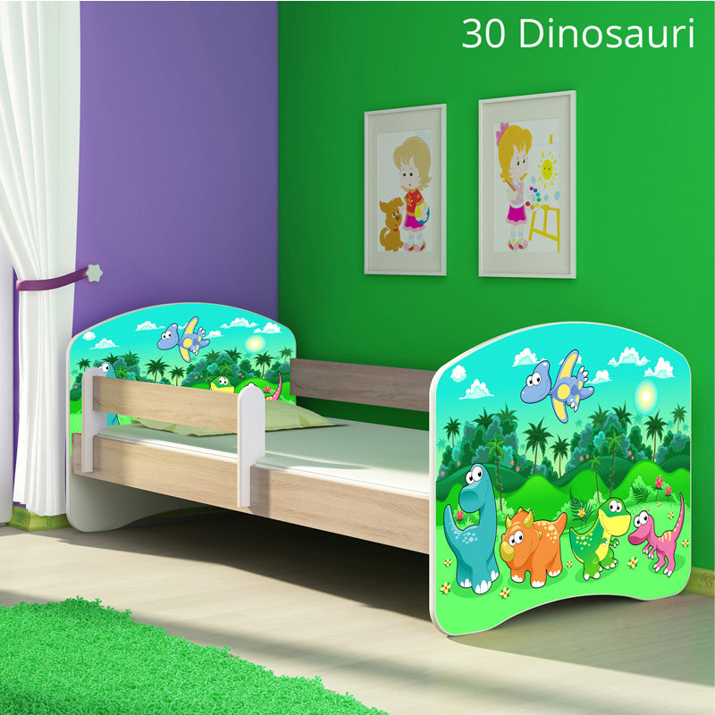 Dječji krevet ACMA s motivom, bočna sonoma 160x80 cm 30 Dinosaurs