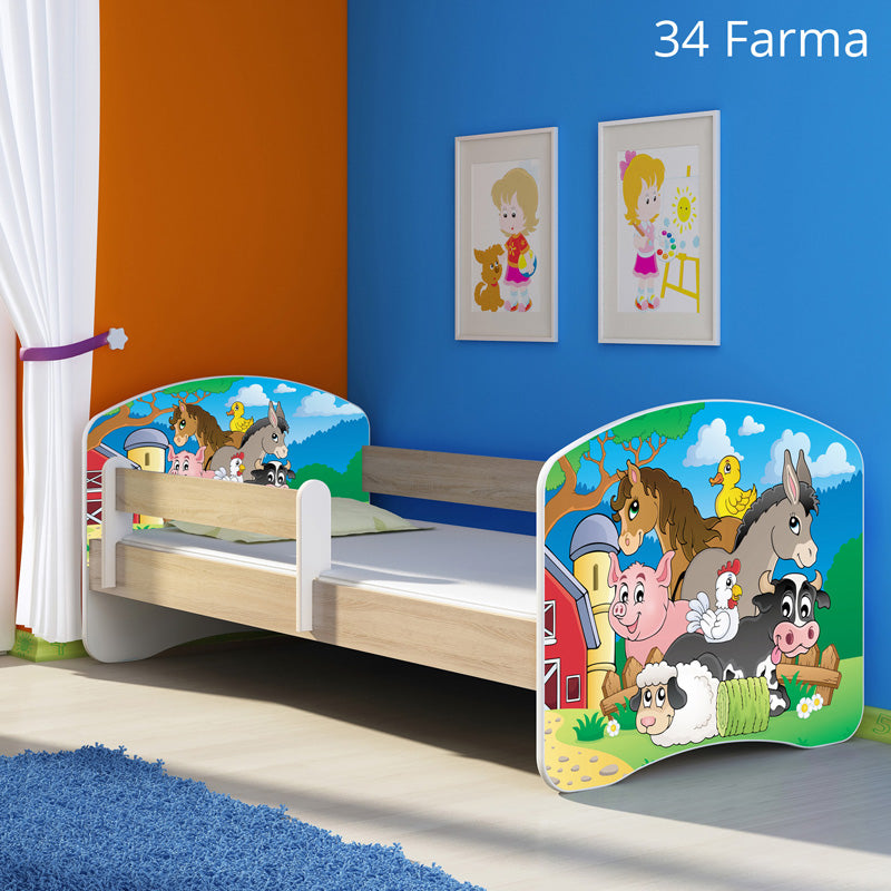 Dječji krevet ACMA s motivom, bočna sonoma 140x70 cm 34 Farm