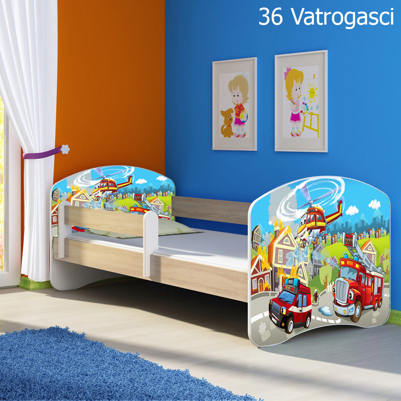 Dječji krevet ACMA s motivom, bočna sonoma 160x80 cm 36 Vatrogasci