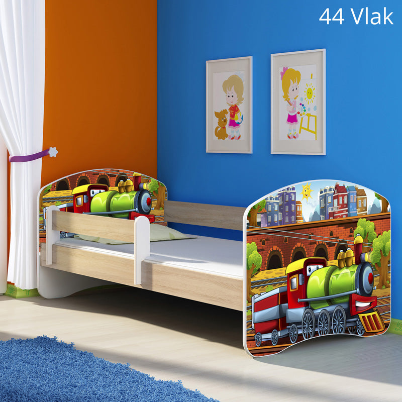 Dječji krevet ACMA s motivom, bočna sonoma 160x80 cm 44 Vlak
