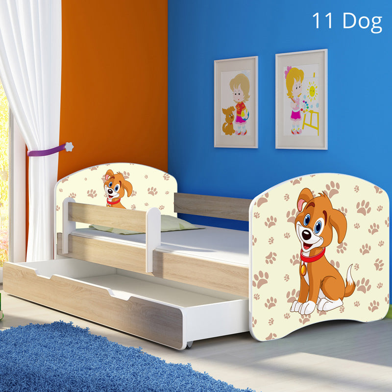 Dječji krevet ACMA s motivom, bočna sonoma + ladica 140x70 cm 11 Dog