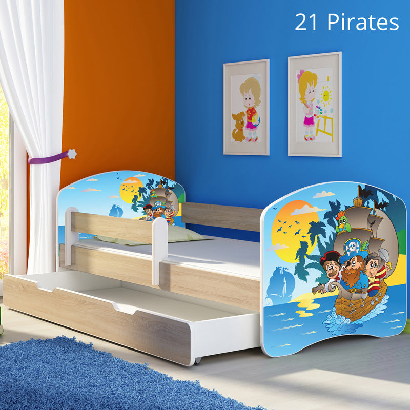 Dječji krevet ACMA s motivom, bočna sonoma + ladica 180x80 cm 21 Pirates