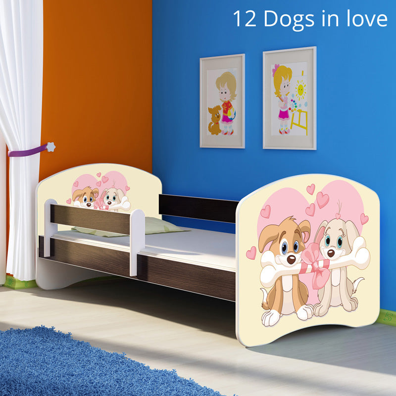 Dječji krevet ACMA s motivom, bočna wenge 140x70 cm 12 Dogs in Love
