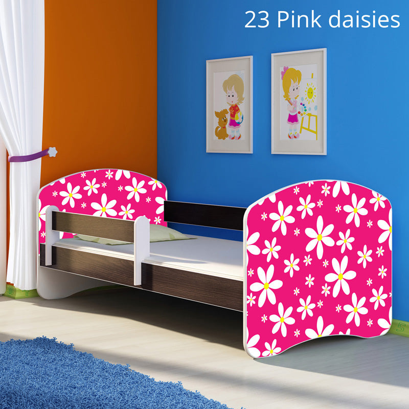 Dječji krevet ACMA s motivom, bočna wenge 140x70 cm 23 Pink Daisy
