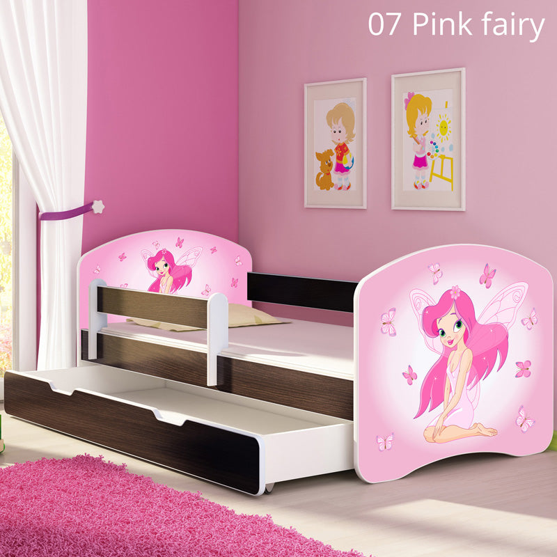 Dječji krevet ACMA s motivom, bočna wenge + ladica 180x80 cm 07 Pink Fairy