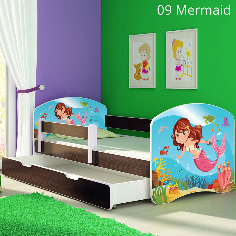 Dječji krevet ACMA s motivom, bočna wenge + ladica 160x80 cm 09 Mermaid