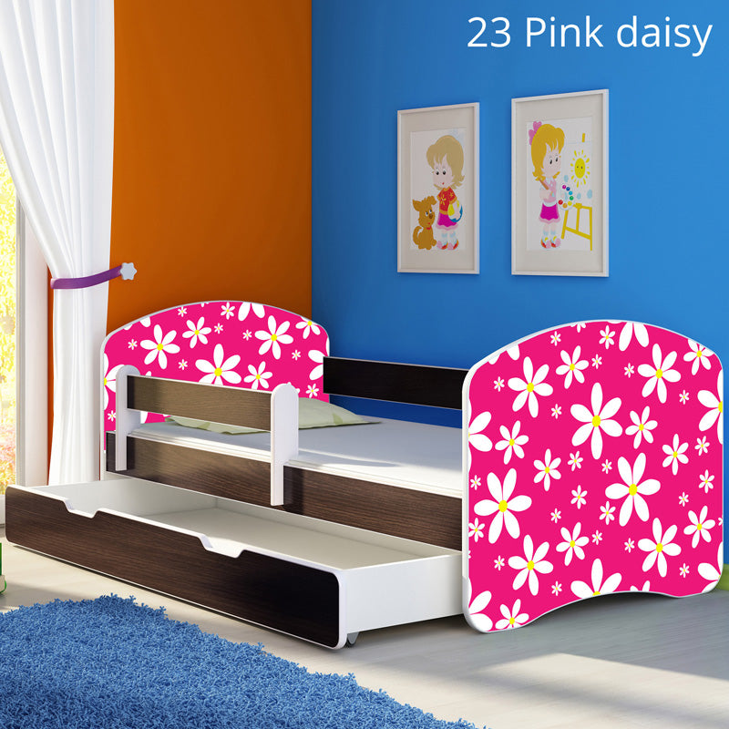 Dječji krevet ACMA s motivom, bočna wenge + ladica 160x80 cm 23 Pink Daisy