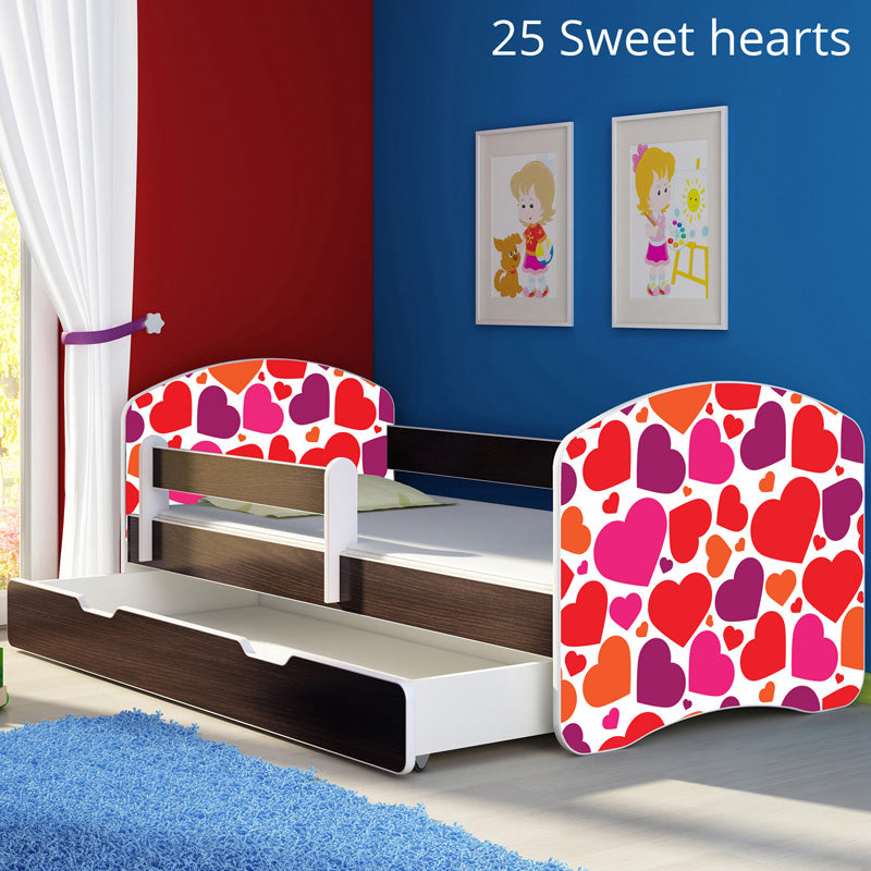 Dječji krevet ACMA s motivom, bočna wenge + ladica 160x80 cm 25 Sweet hearts