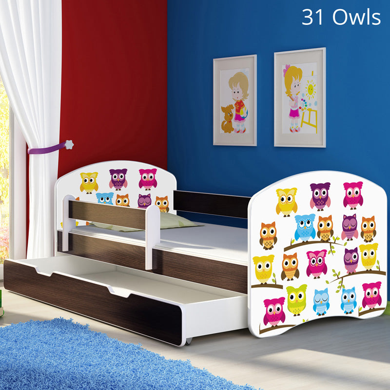 Dječji krevet ACMA s motivom, bočna wenge + ladica 180x80 cm 31 Owls
