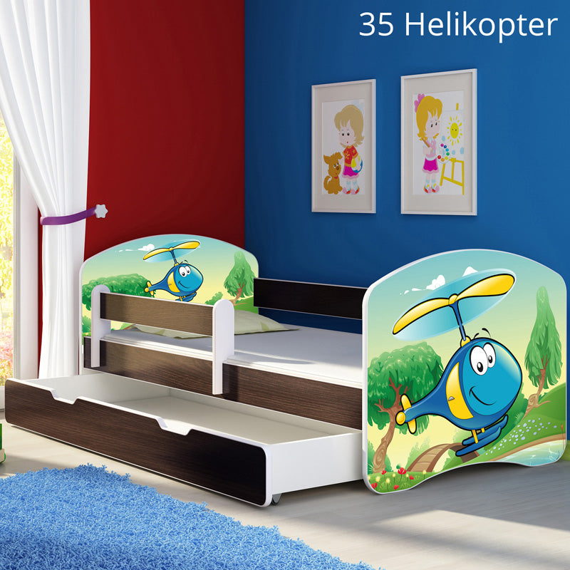 Dječji krevet ACMA s motivom, bočna wenge + ladica 140x70 cm 35 Helikopter