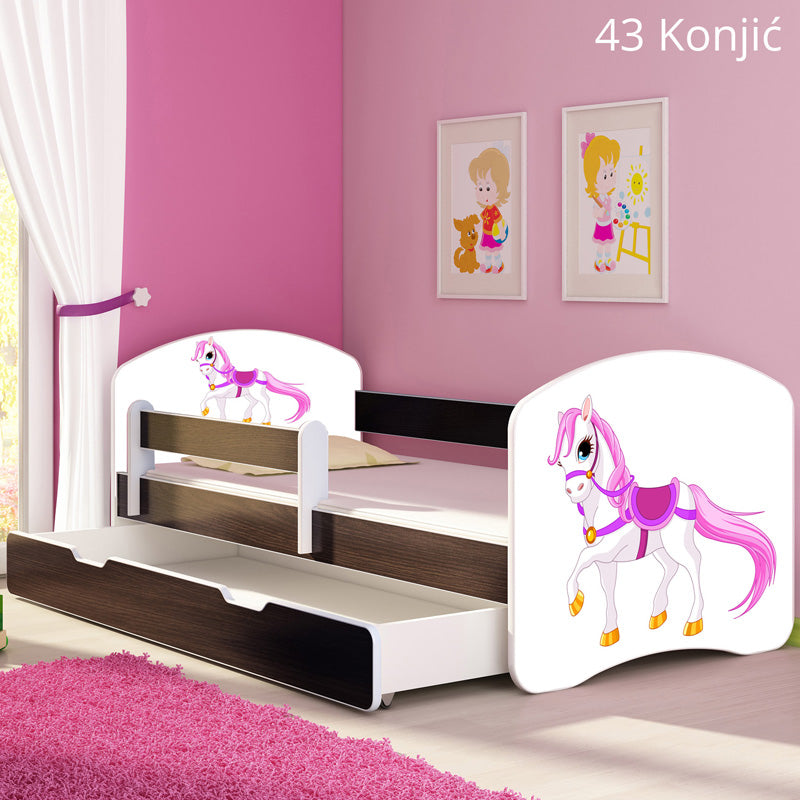 Dječji krevet ACMA s motivom, bočna wenge + ladica 180x80 cm 43 Konjić