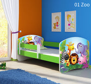 Dječji krevet ACMA s motivom, bočna zelena 140x70 cm 01 Zoo