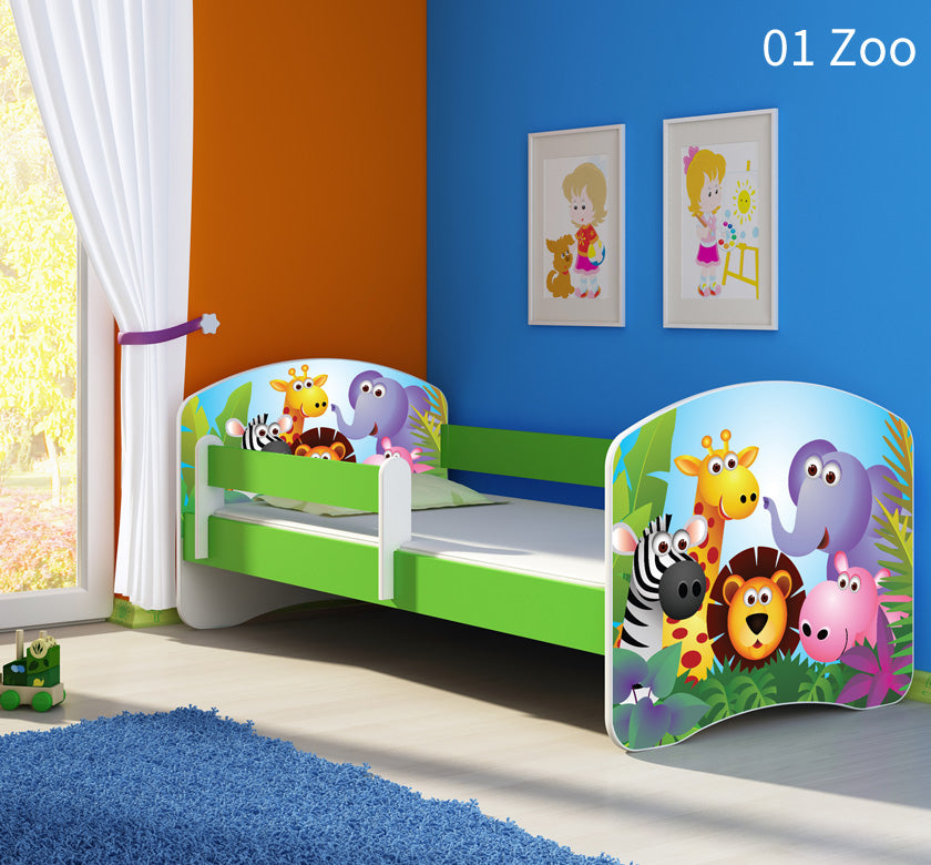 Dječji krevet ACMA s motivom, bočna zelena 140x70 cm 01 Zoo