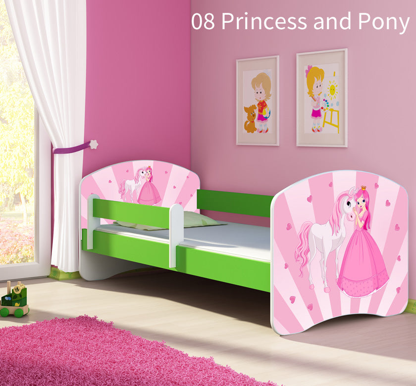 Dječji krevet ACMA s motivom, bočna zelena 160x80 cm 08 Princess with Pony
