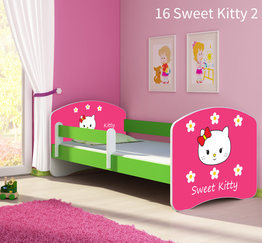 Dječji krevet ACMA s motivom, bočna zelena 180x80 cm 16 Sweet Kitty 2