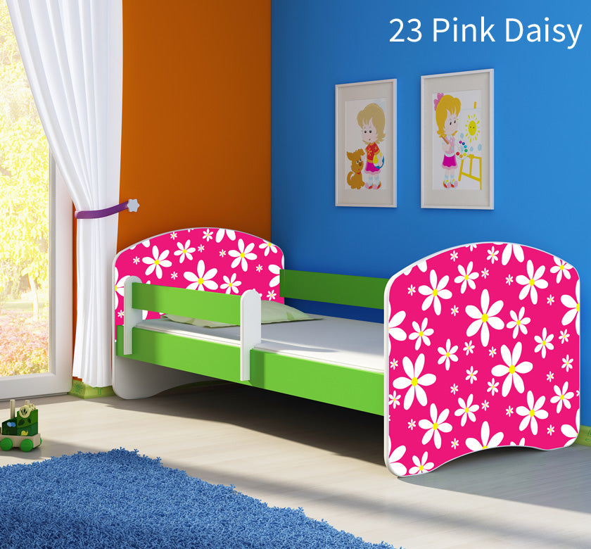 Dječji krevet ACMA s motivom, bočna zelena 160x80 cm 23 Pink Daisy