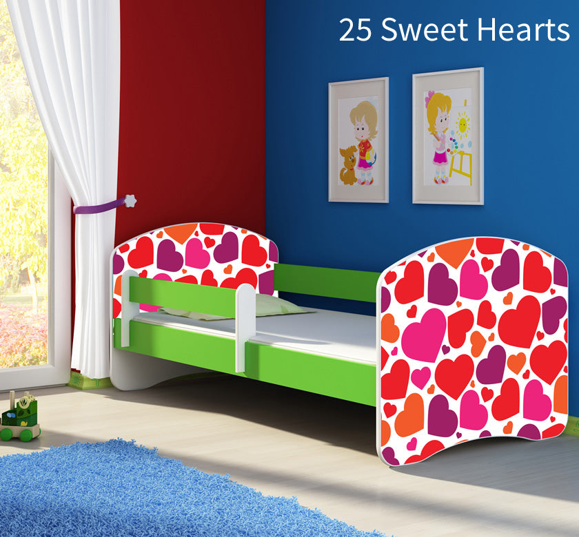 Dječji krevet ACMA s motivom, bočna zelena 160x80 cm 25 Sweet hearts