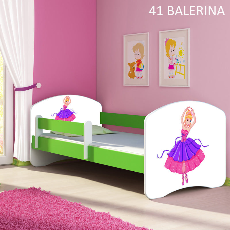 Dječji krevet ACMA s motivom, bočna zelena 140x70 cm 41 Balerina
