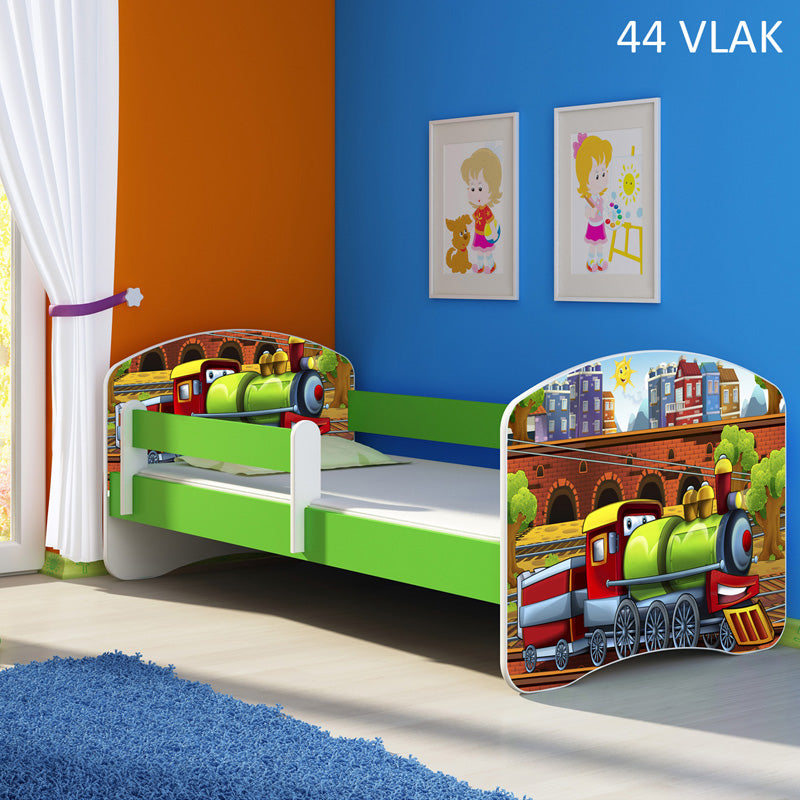 Dječji krevet ACMA s motivom, bočna zelena 180x80 cm 44 Vlak