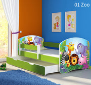 Dječji krevet ACMA s motivom, bočna zelena + ladica 160x80 cm