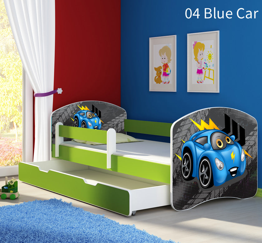 Dječji krevet ACMA s motivom, bočna zelena + ladica 180x80 cm 04 Blue Car
