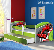 Dječji krevet ACMA s motivom, bočna zelena + ladica 160x80 cm 06 Formula 1