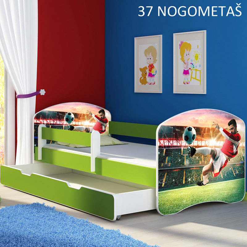 Dječji krevet ACMA s motivom, bočna zelena + ladica 180x80 cm 37 Nogometaš
