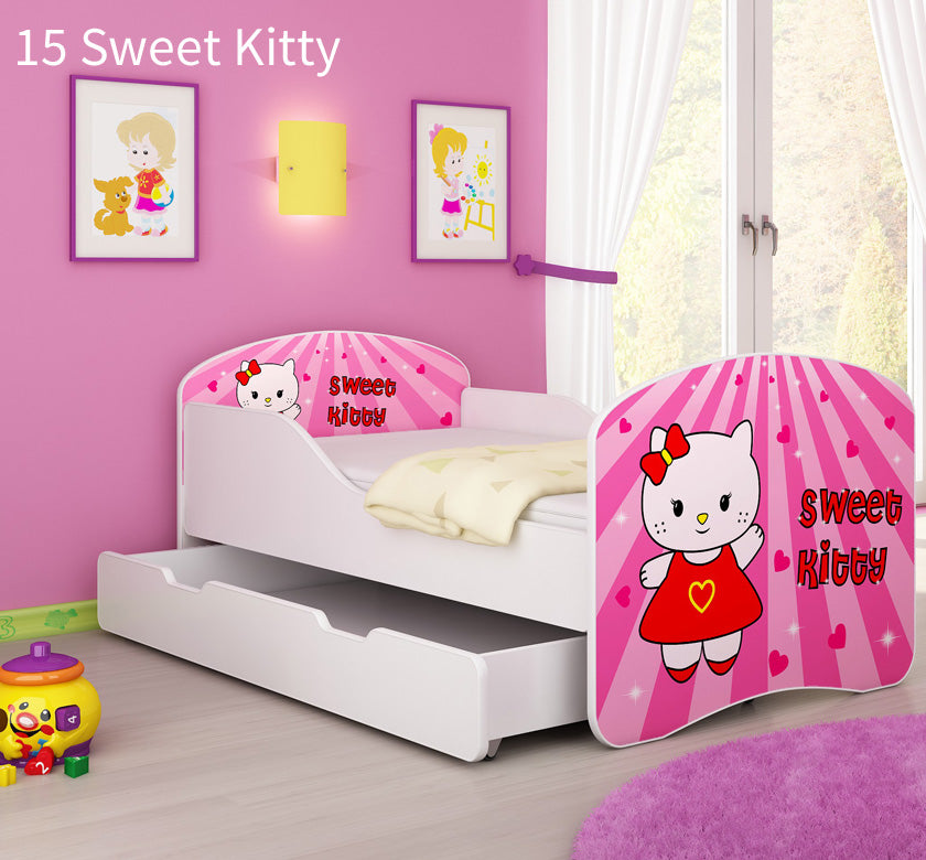 Dječji krevet ACMA s motivom + ladica 180x80 cm 15 Sweet Kitty