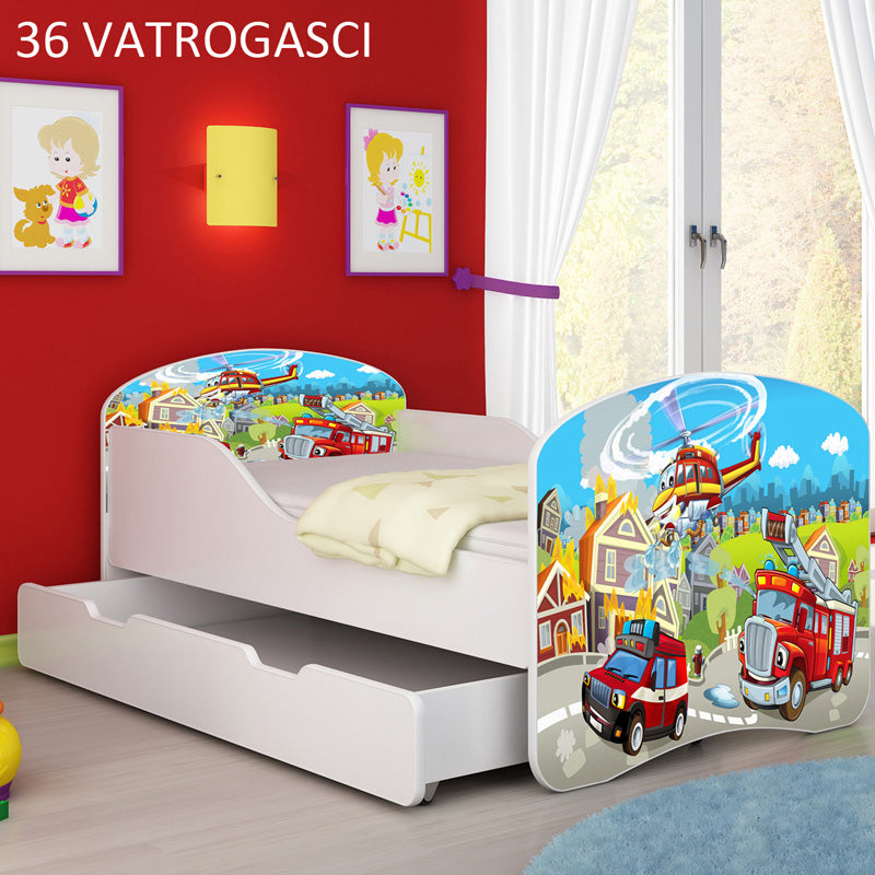 Dječji krevet ACMA s motivom + ladica 160x80 cm 36 Vatrogasci