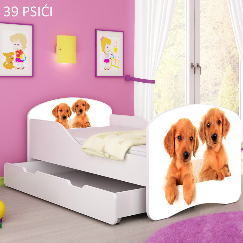 Dječji krevet ACMA s motivom + ladica 140x70 cm 39 Psići