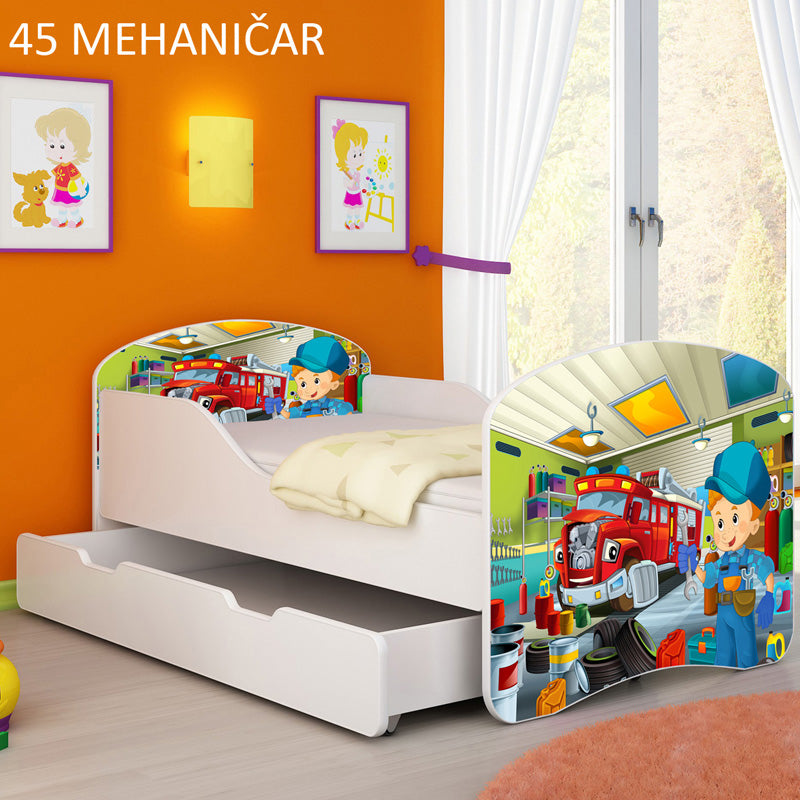 Dječji krevet ACMA s motivom + ladica 160x80 cm 45 Mehaničar