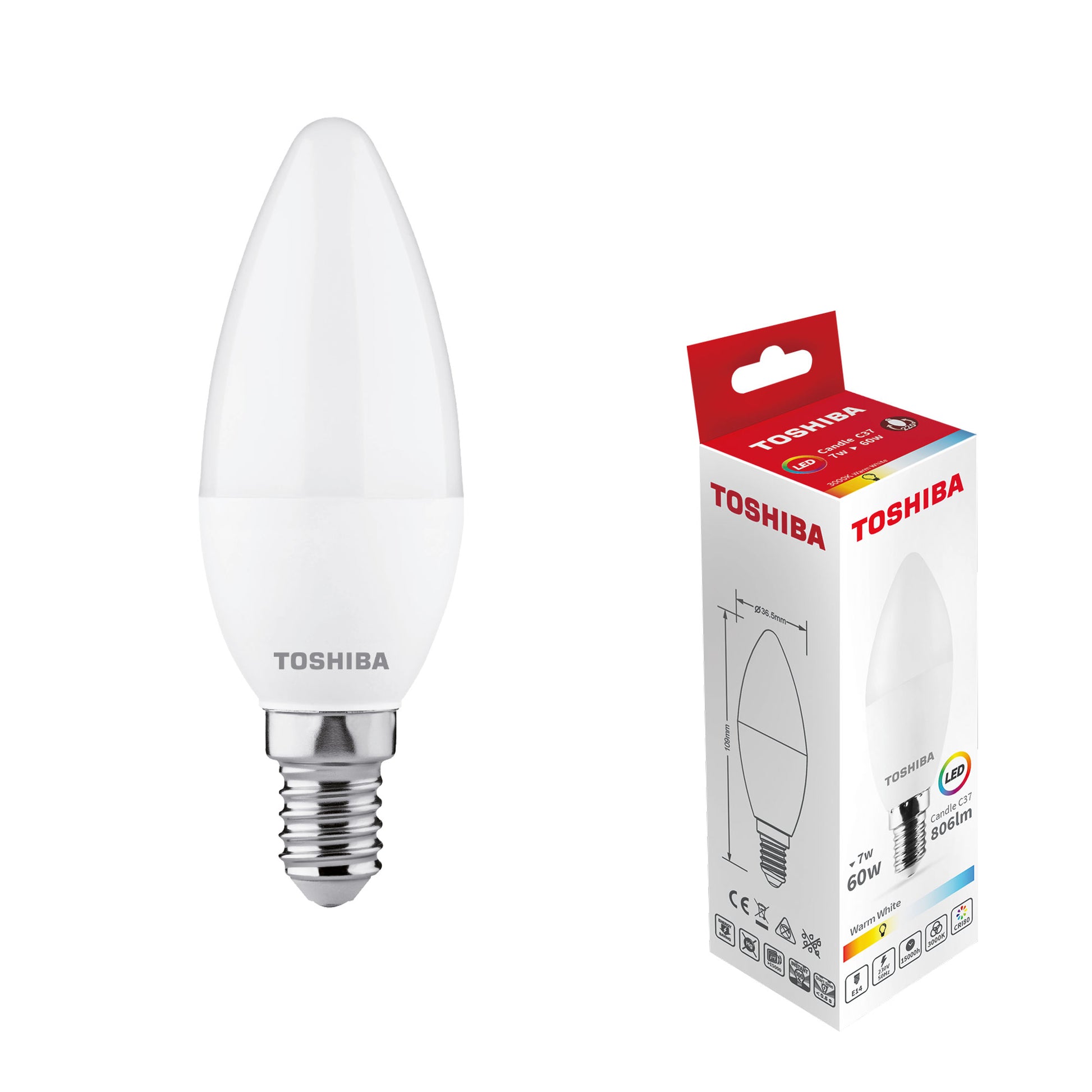 LED E-14 7W C37 3000K TOSHIBA