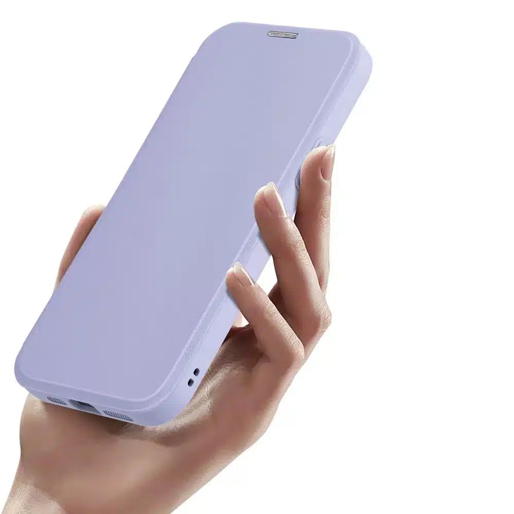 DUX DUCIS Skin X Pro – MagSafe kompatibilní flipové pouzdro pro Apple iPhone 15 Plus fialové